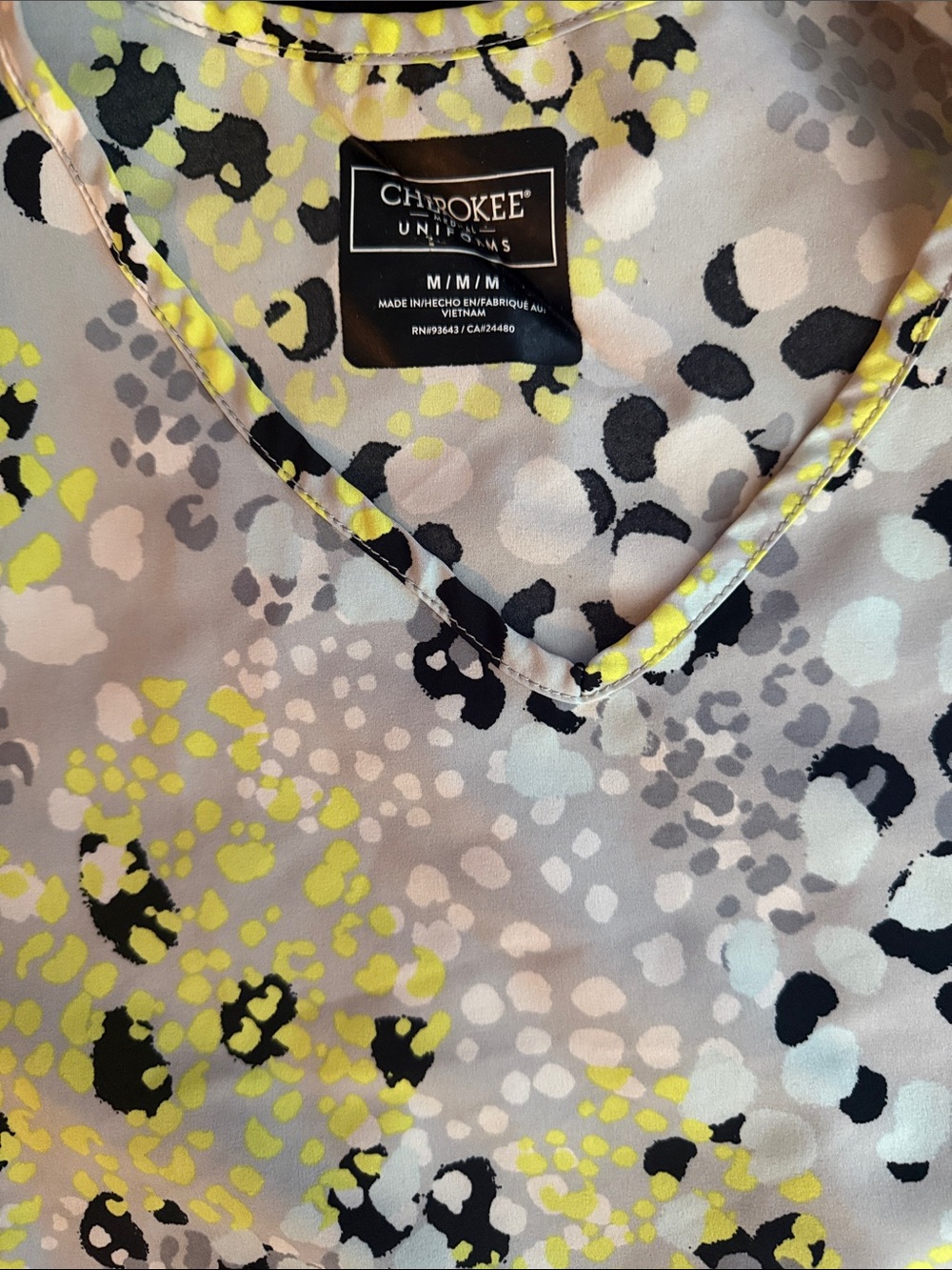 Cherokee V-Neck Scrub Top in Yellow, Black, Gray